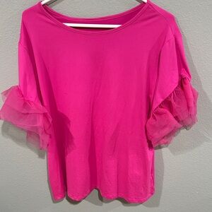 Pink Ruffle Sleeve Women's Top